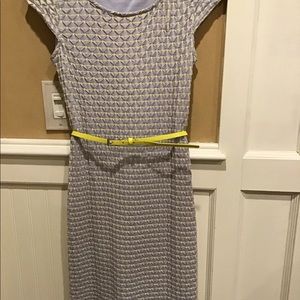 Belted gray and yellow dress